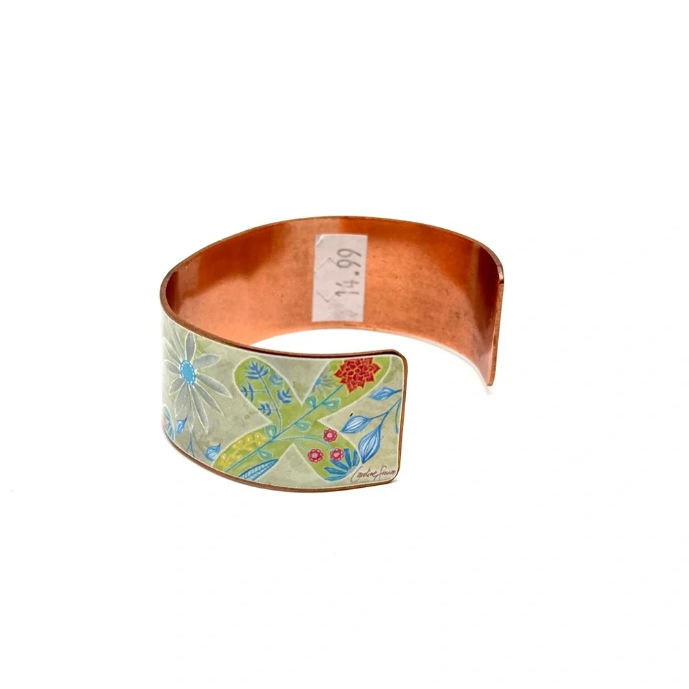 Copper Inspirational Cuff Bracelet Floral Believe